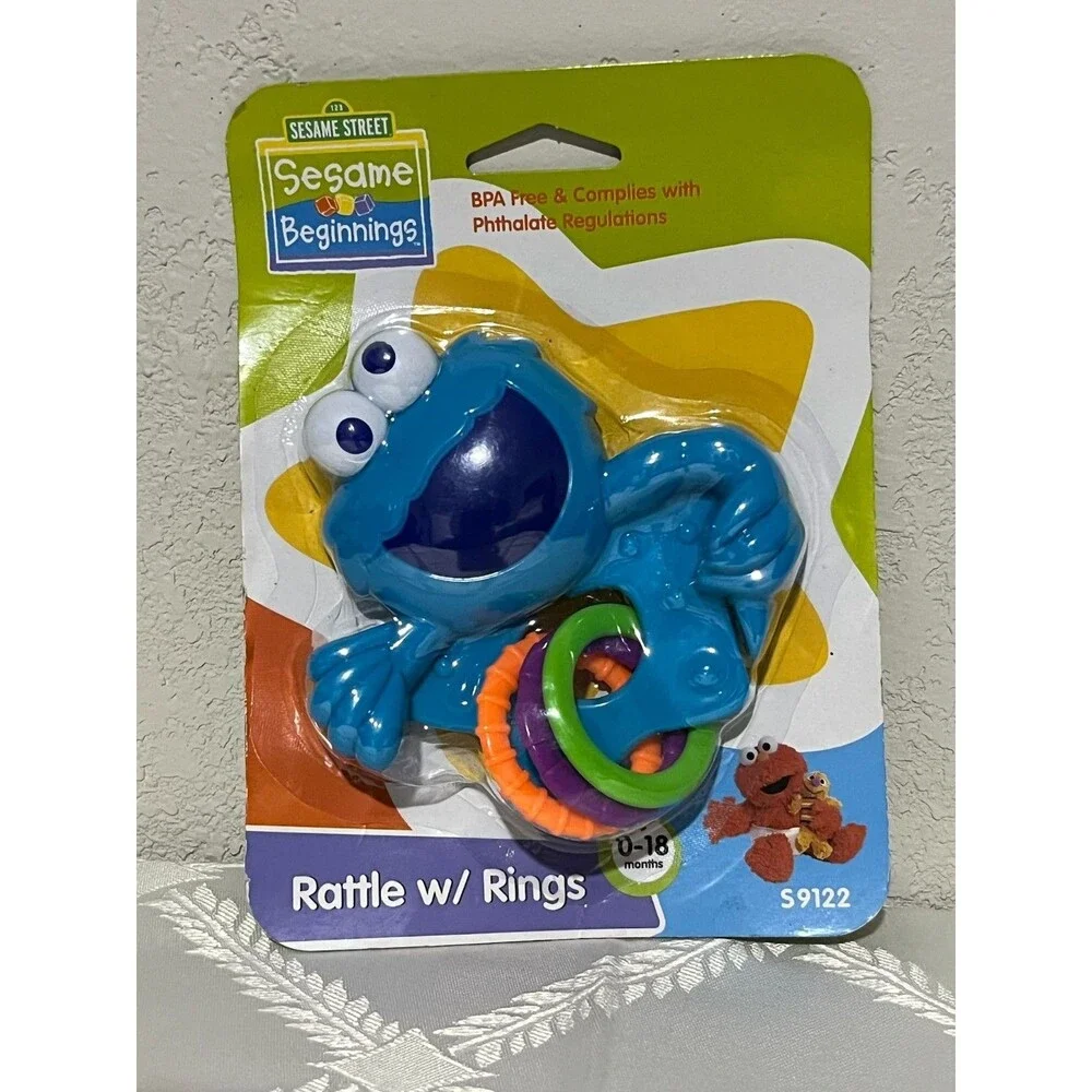 Cookie Monster Baby Rattle Sesame Street with Rings New